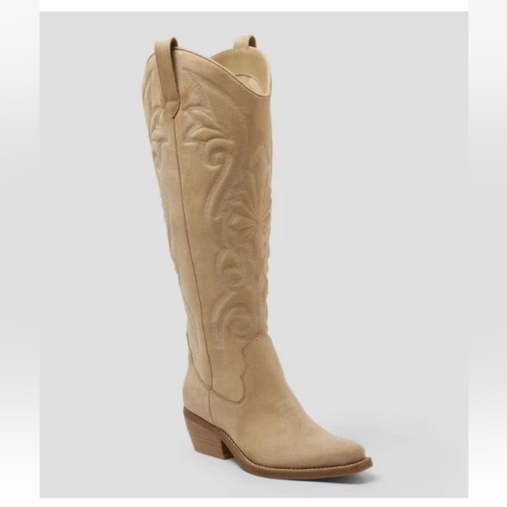 Wild Fable Women’s Kenzie Tall Western Boots Beige with Memory Foam Insole